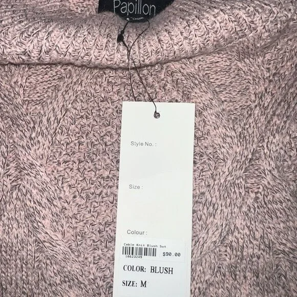NWT Woman’s Papillon Blush Pink Cable Knit Sweater